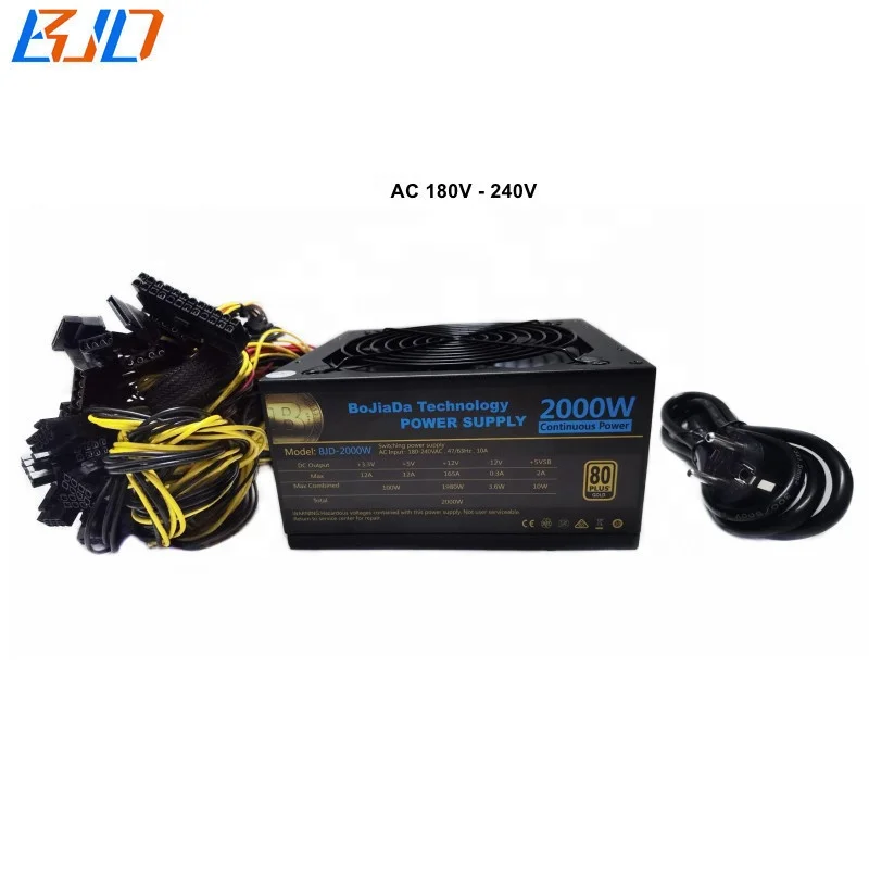 

2000W ATX Switching Power Supply 80 Gold Plus PSU 180V-240V for 8 GPU Graphics Card Rig in stock