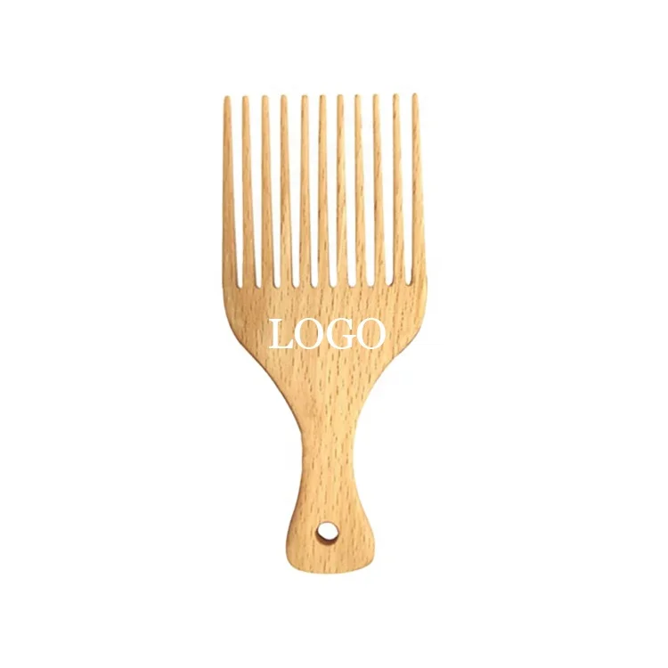 

Amazon hots Custom LOGO Mens Wooden Detangling Comb Hair Afro Pick Comb For Travel, Natural color