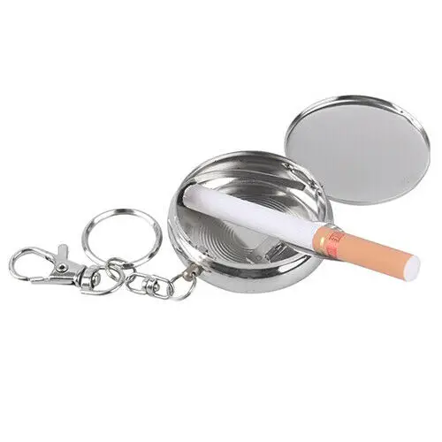 

Ashtray with Key Chain Mini Stainless Steel Ashtray and Cigarette Snuffer Portable Pocket Ashtray/Vehicle Cigarette, As photo