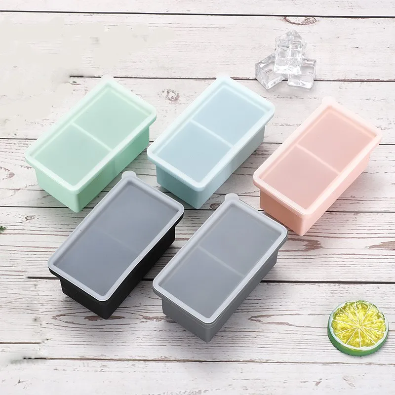 

Home Kitchen Multicolor 2 Grid Large Ice Cube Food Grade Silicone Tray Mold Freezer Cubes Frozen Jelly Soup Cube Mold, Colorful
