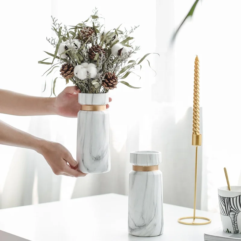 

New modern luxury floreros marble style ceramic porcelain flower vases for home decor, White