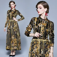 

2019 European style Women Casual Dresses Fashion Retro Long Sleeve Maxi Dress For Party