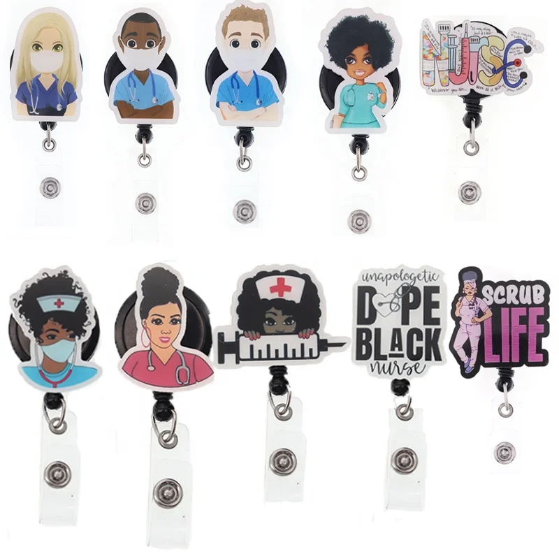 

New Fashion 10 Style Mixed Medical Black Nurse For Gift Retractable Badge Reel