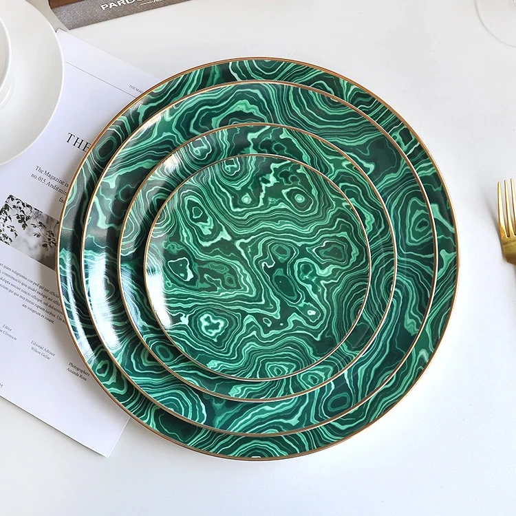 

Factory made logo green fine bone china tableware elegant dinner plate