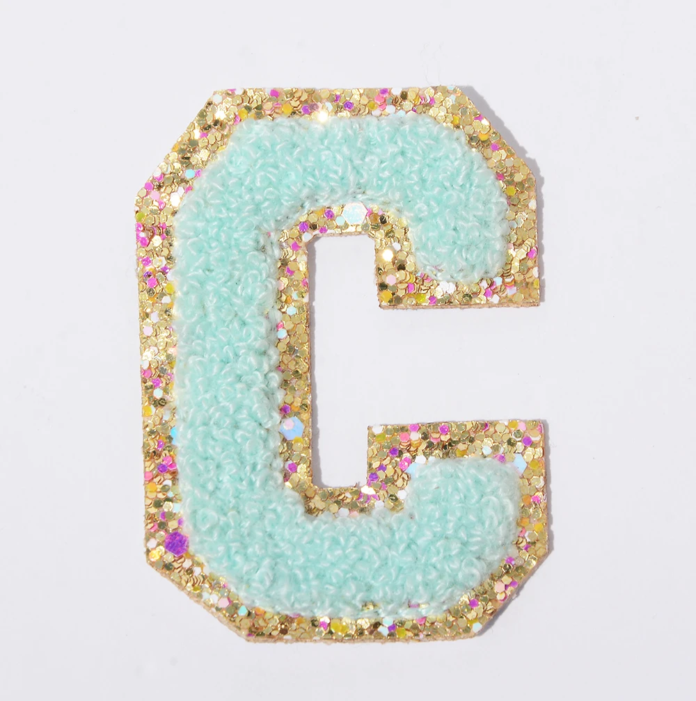 

stock many colors bling chenille letter patch set 26 letters A-Z directly pasted heart patches embroidery Chenille Letter Patch, Customized color