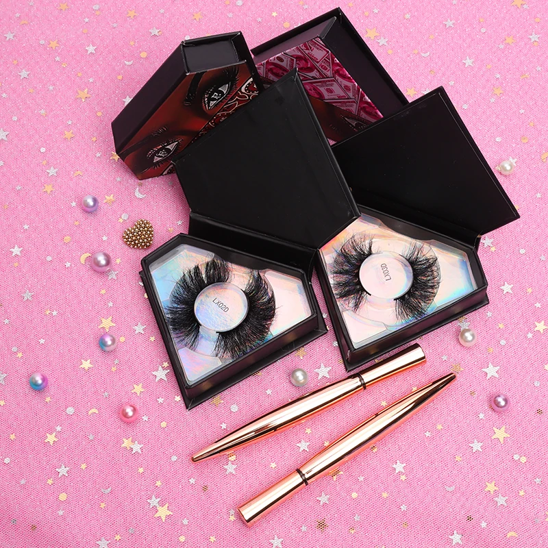 

2021 private label false lashes eyelash packaging box wholesale custom 3d 25mm mink eyelashes vendor, Black