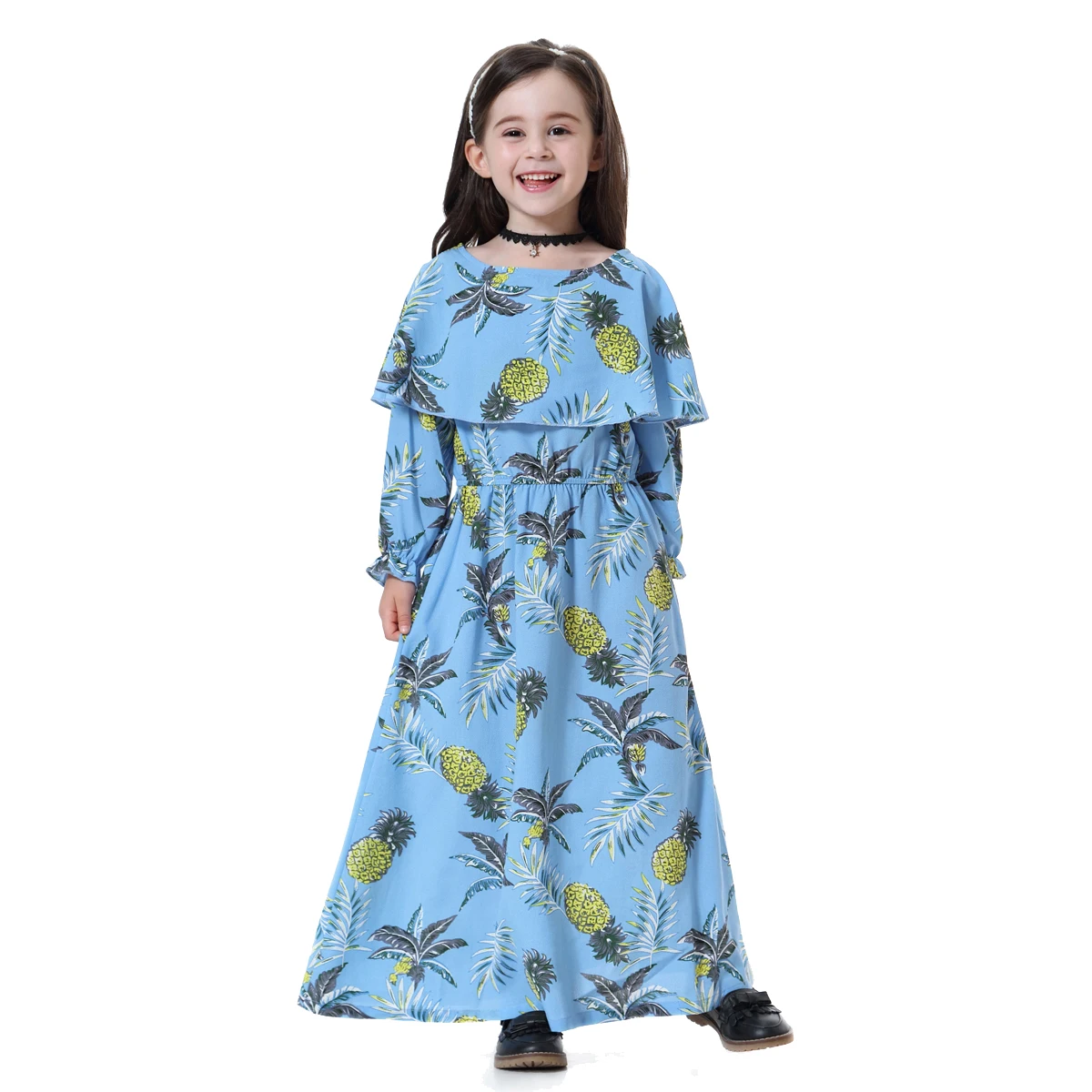 

Muslim Southeast Asian Girl's Long Dress Girl's One Line Collar Paris PearlShawl Long Dress Mini Dress Long Robe Gowns