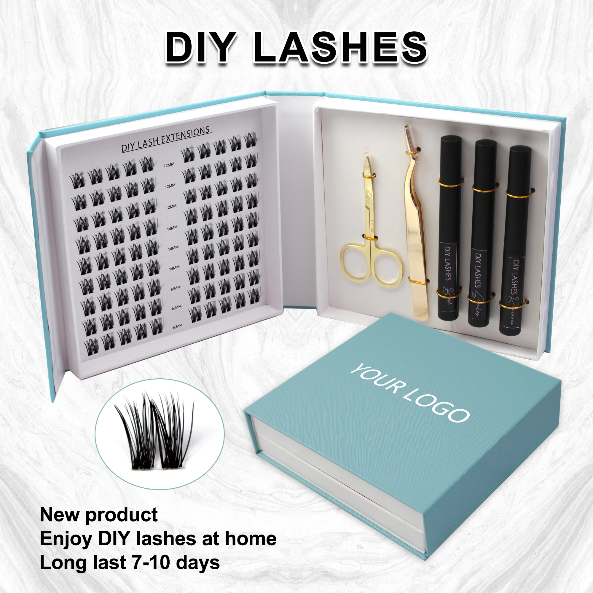 

Customize Long lasting 7-10 days segment diy lashes C D curl pre cut lash diy eyelash extension cluster lash
