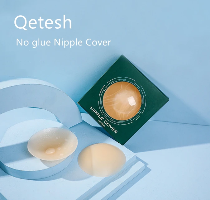 

Qetesh Cheap Price Customized Skin Color Non Adhesive Boob Tape Breast Lift Tape Reusable No Glue 8cm Nipple Cover Silicone, 3 colors