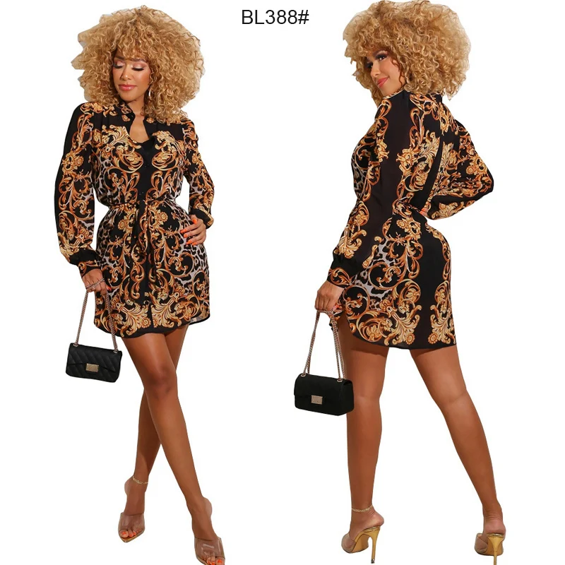 

European and American fashion printed long sleeve shirt fashion business tops blouses