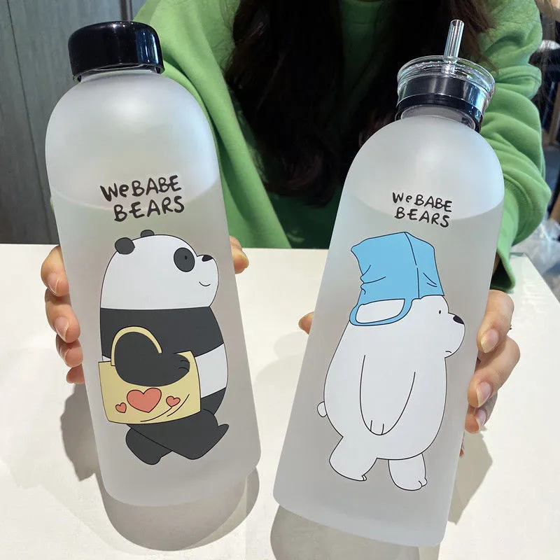 

1000ml kungfu Panda Frosted water Bottles Transparent Plastic Bottle Cartoon Leak-proof Drinkware Cute Student Gift Cup