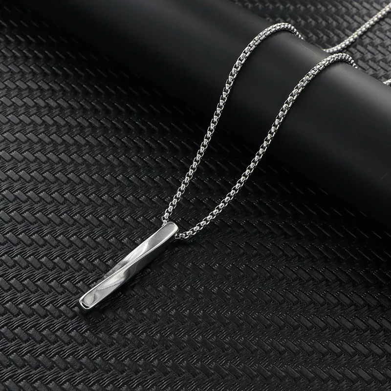 

Minimalist Style Non Tarnish Stainless Steel Long Bar Pendant Couple Necklace For Men And Women Gift
