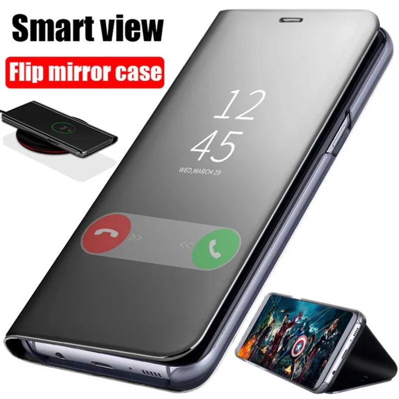 

Luxury Smart Mirror Flip Phone Case for Samsung Galaxy S22 Ultra S21 S20 S10 S9 Clear View Stand Leather case for samsung A22 5G, Black/green/silver/gold/red/rose/blue