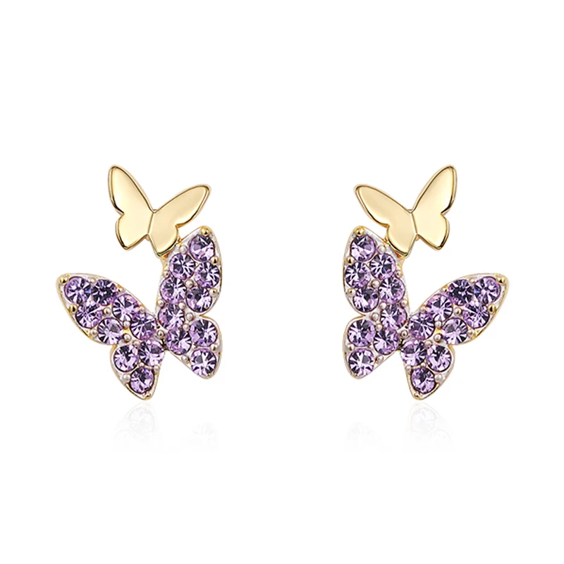 

Charare 18k gold Metal Full Purple Crystal Butterfly Stud Earrings