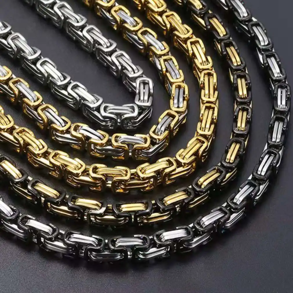 Wholesale Custom Byzantine Chain Hip Hop Luxury Men Stainless Steel Gold Byzantium Necklace for Men