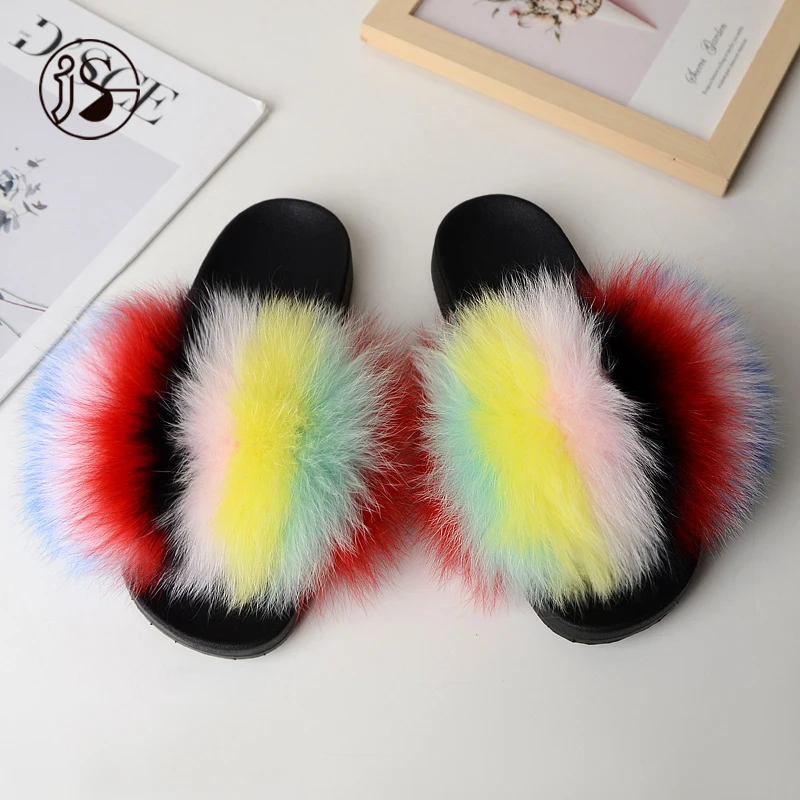 

Ladies fur slides Women fur slippers High quality women fox fur slippers Comfort slippers with fluffy fox plush, Picture