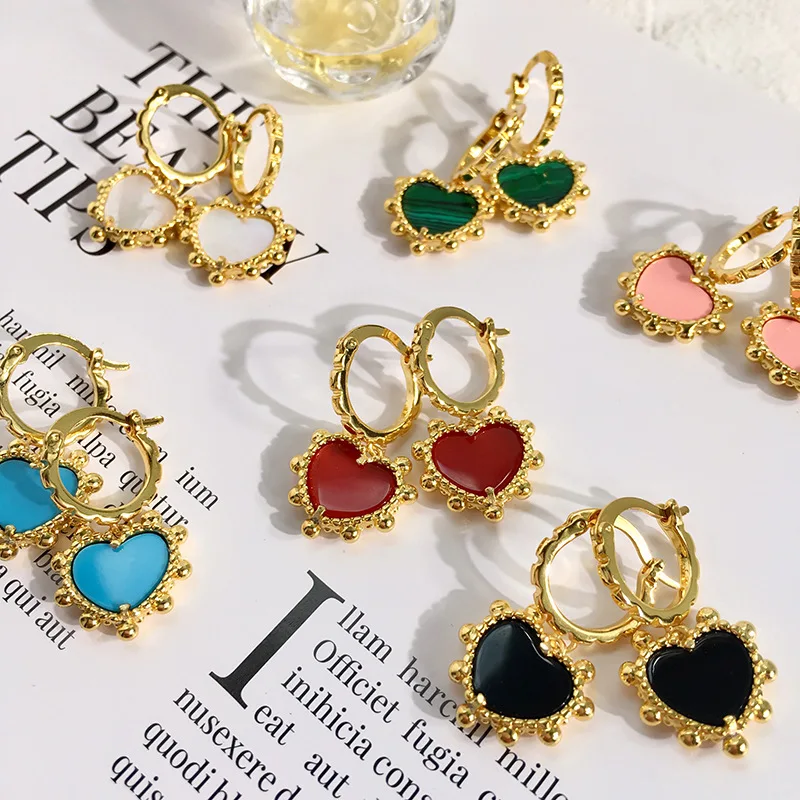 

Fashionable gold plated copper Love Earrings classic multicolor Fritillaria versatile Earrings