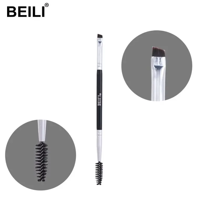 

BEILI Wholesale Eyebrow Brush Private logo Fashion Double head Black/silver makeup single brush Professional Cosmetic Brush