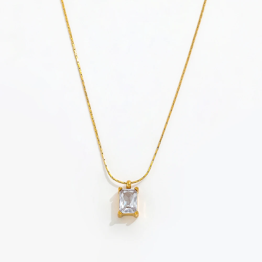 Joolim Jewelry 18K Gold Plated White Zirconia Pendant Dainty Chain Necklace Stainless Steel Jewelry Wholesale