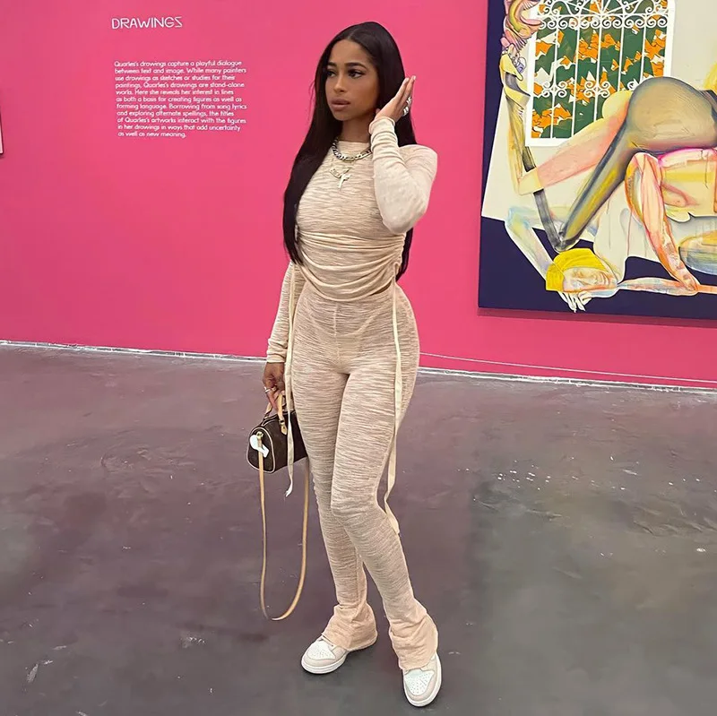 

Wholesale Clothing Vendor Flared Pants Sweat Suit Women Sets Two Piece Long Sleeve