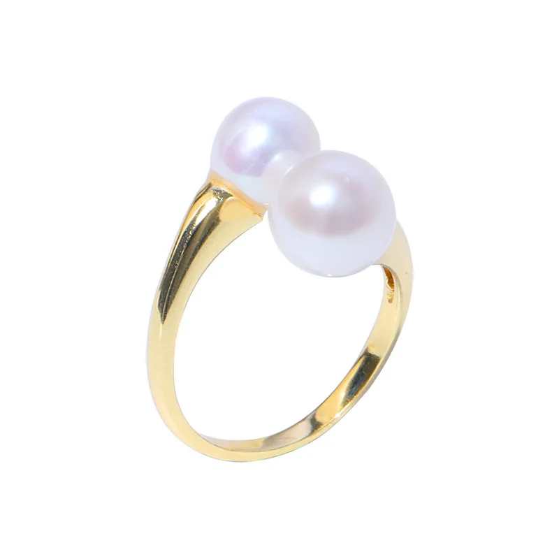

Dylam Trendy Rings 925 Sterling Silver Gold Plated with Adjustable size Pearl Ring For Women