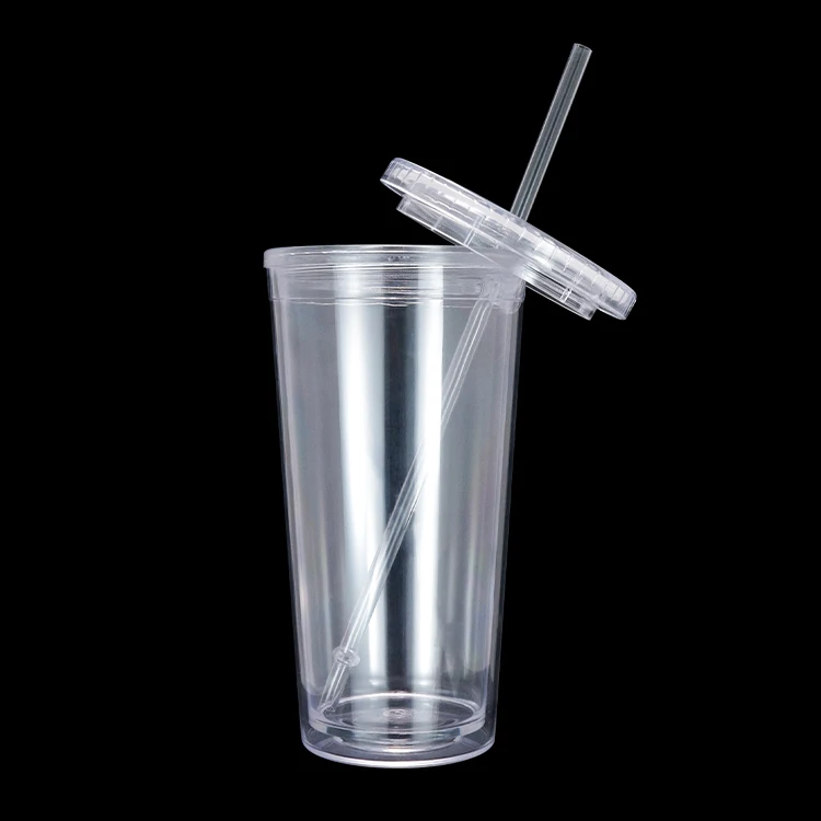 

OEM Eco-Friendly PLA Tumbler Cup 20OZ Hot Sale Double Wall Acrylic Clear Plastic Cup With Straw, Pms color