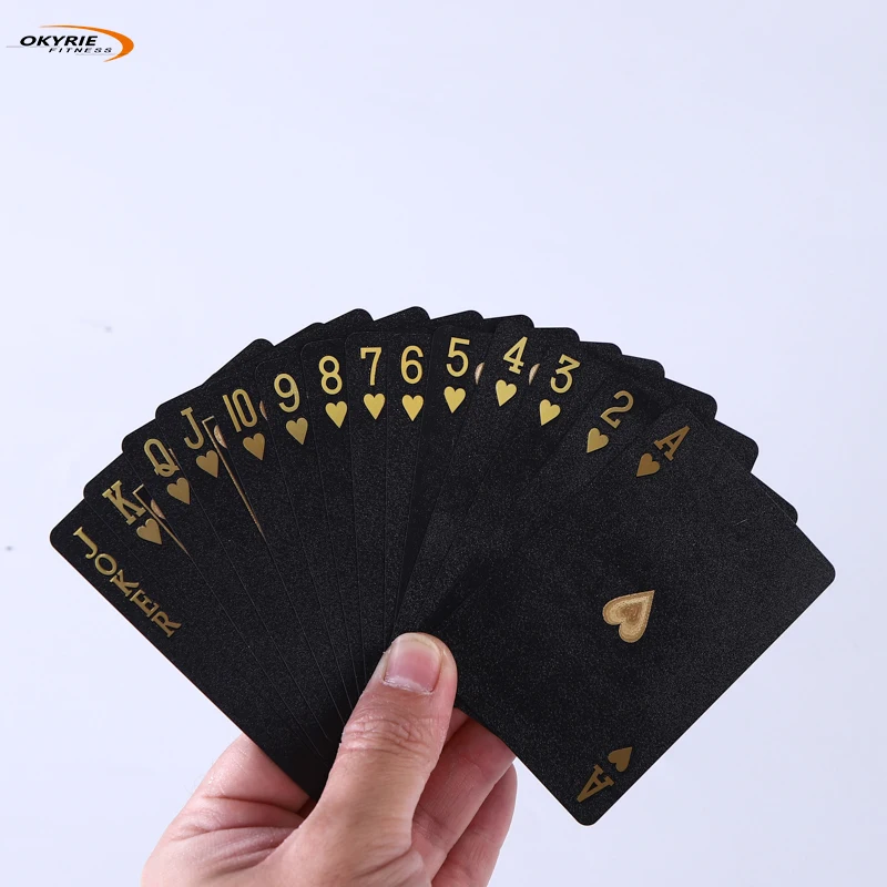 

OkyRie Waterproof Custom Printing Pvc Game Playing Poker Cards Paper Plastic Golden 24k Poker Set Box Gold Plated Playing Cards