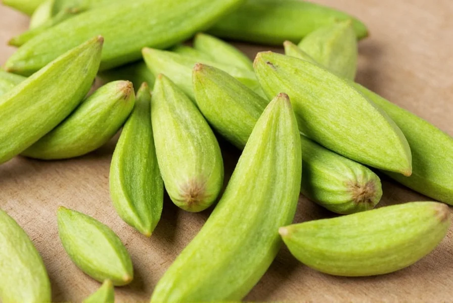 Close-up photograph of green cardamom pods next to freshly ground cardamom powder on wooden cutting board