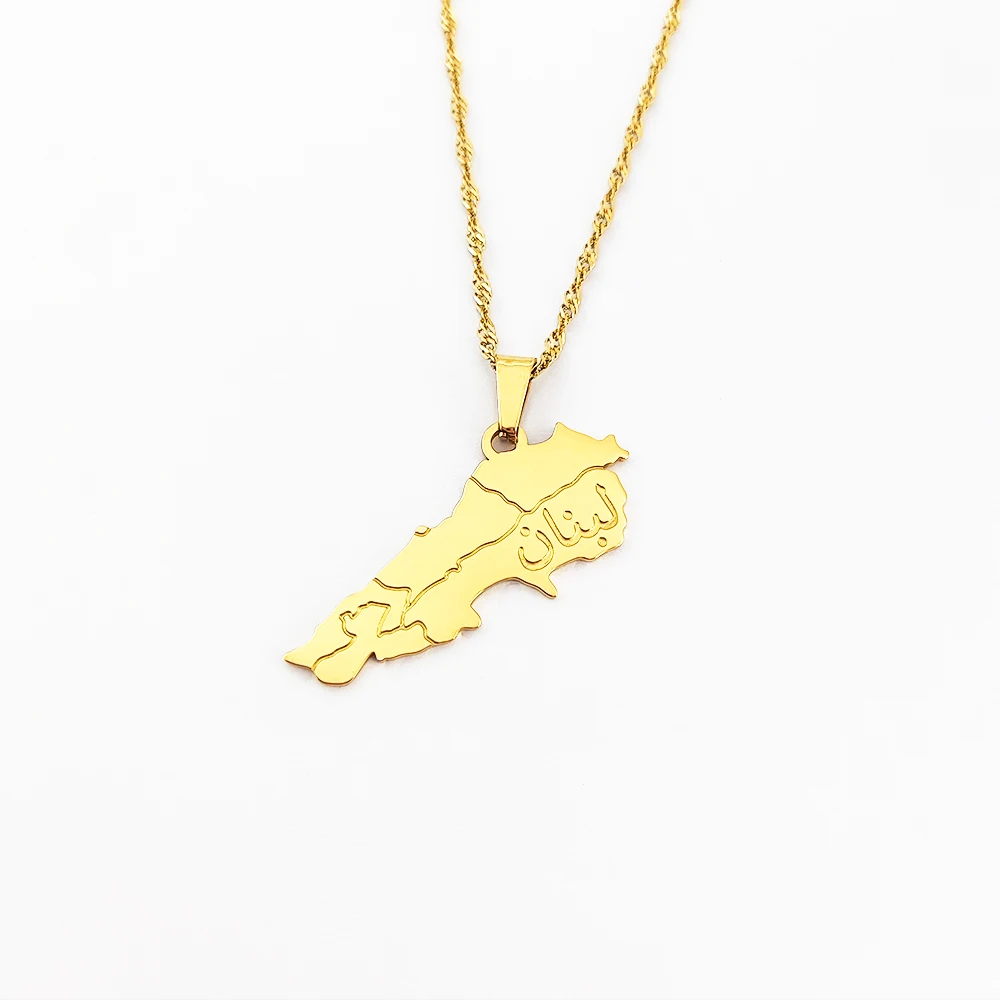 

National Map of Lebanon Pendant Necklace Lebanon Patriotic Jewelry Stainless Steel Bijoux 18k Gold Plated joyeria