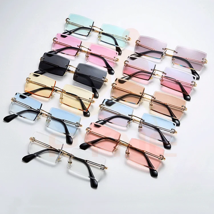 

Promotional Hot Sales Metal Frame Rimless Shades Sunglasses 2021 Latest Designer Custom Women Fashion Sunglasses