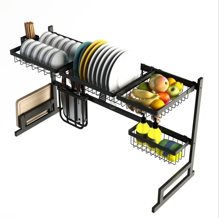 Multifunctional 2-Tier Stainless Steel Dish Drainer racks, Dish Drying Rack With Utensils Holder for Kitchen Sink Countertop