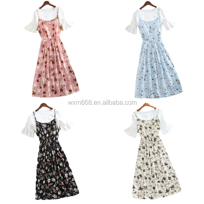 

Women's over-the-shoulder dress print dress with pleats summer dress wholesale