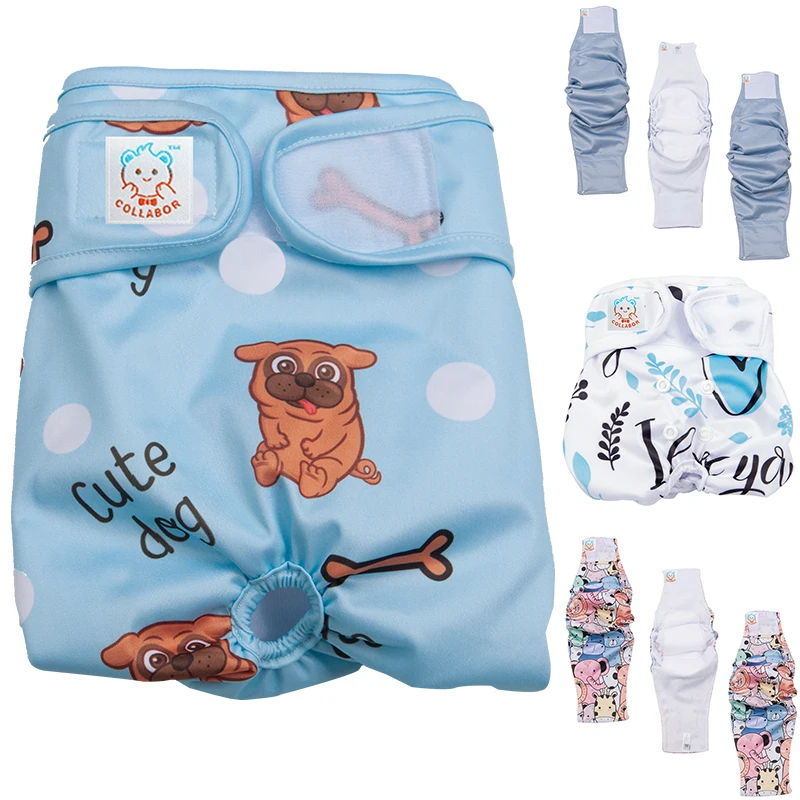 

COLLABOR Dog Diaper Sanitary Washable Female Dog Shorts Panties Reusable Dog Diapers Supply, Solid, print, digital print