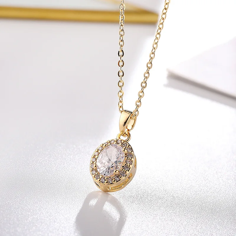 

Retro round full diamond sparkle diamond necklace with 18K gold zircon clavicle chain lady