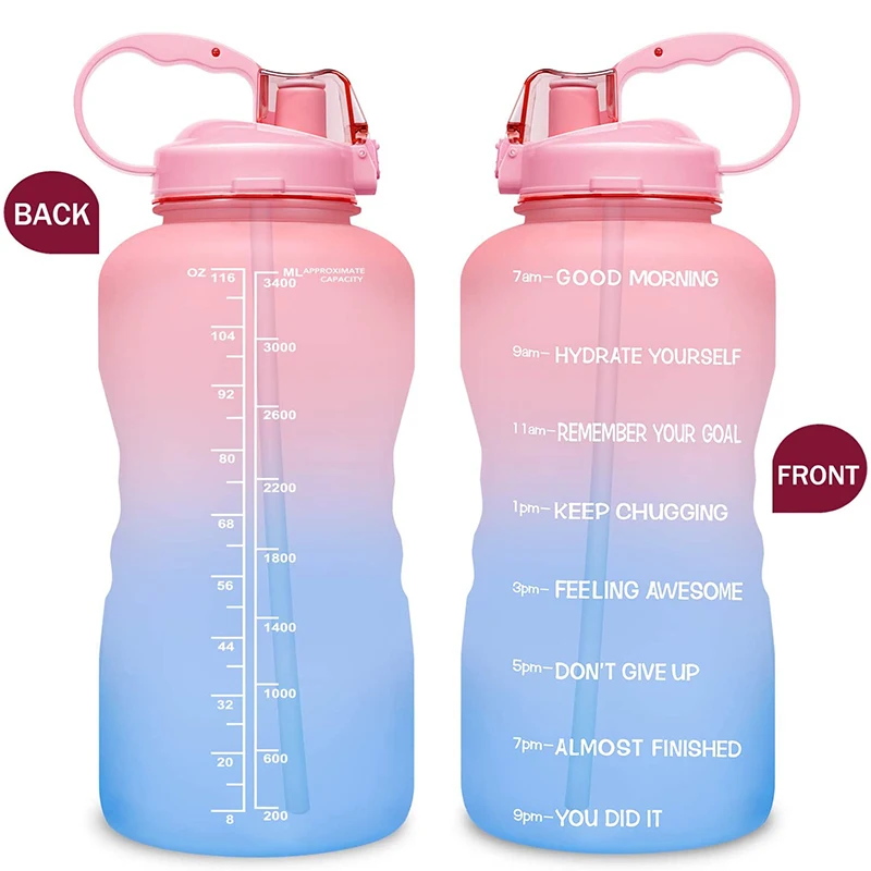 

2021 NEW 1 Gallon Water Bottle with straw Time Marker Wide Mouth BPA Free with custom logo for Fitness Large gym plastic bottles, Current,or customized as your like.