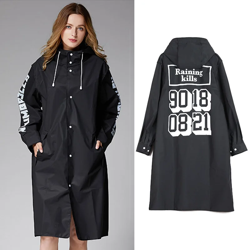 

Black EVA raincoat waterproof long rain jacket customized printed raincoat for adult, Black or as customzied