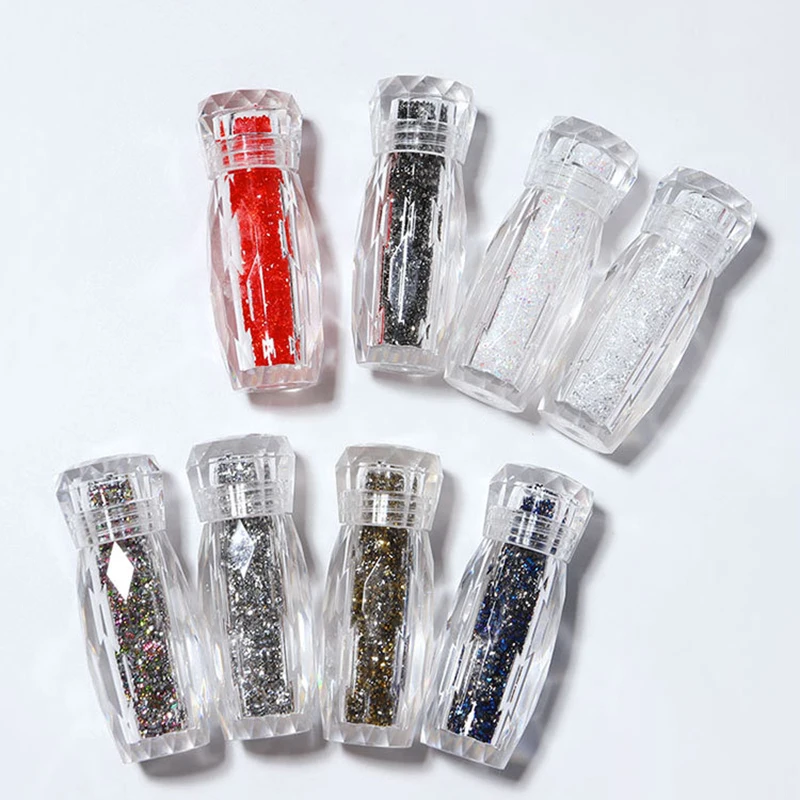 

8 Color 1.2mm Clear Ab Micro Diamond Rhinestone Nail Art Pixie Dust Crystal Bottle, Colorful