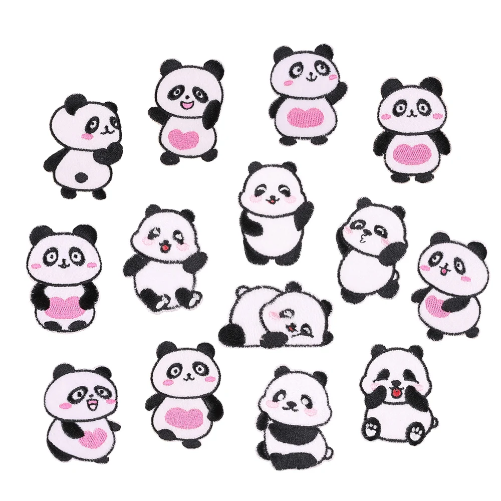 

custom made kawaii panda style self-adhesive stick on embroidery patches for kids clothes