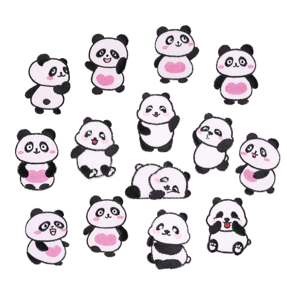 custom made kawaii panda style self-adhesive stick on embroidery patches for kids clothes