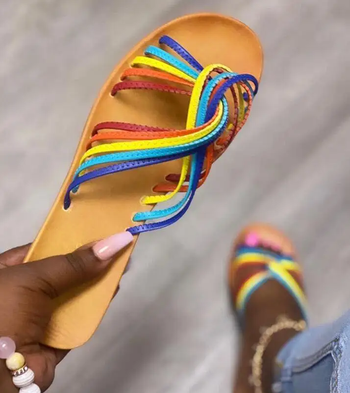 

W&A 2020 summer hot sale ladies colorful strap sandals&slippers for women outdoor beach wear