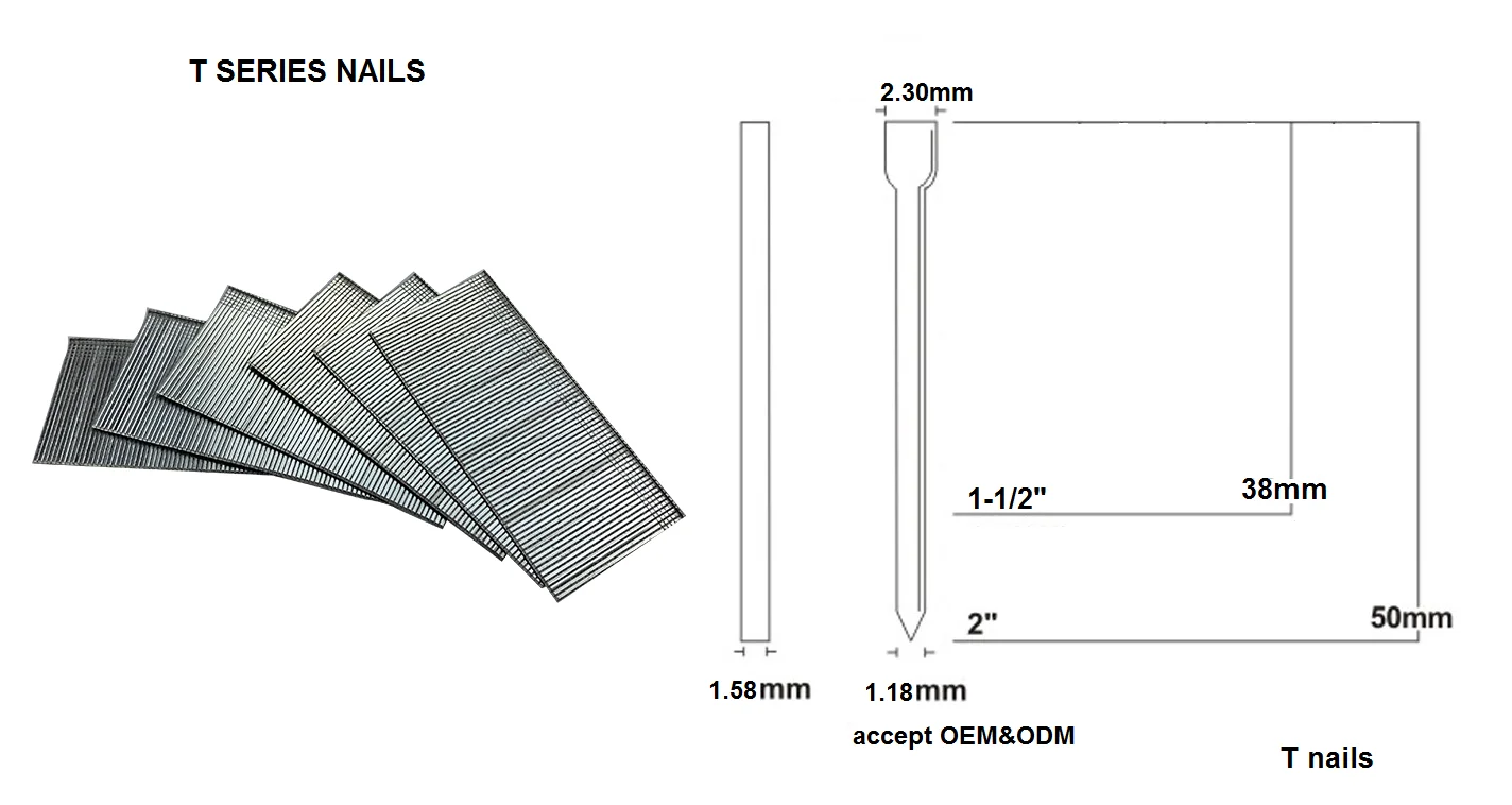 16ga Galvanized Straight Staple Cast Iron T38 Wire Brad Nails