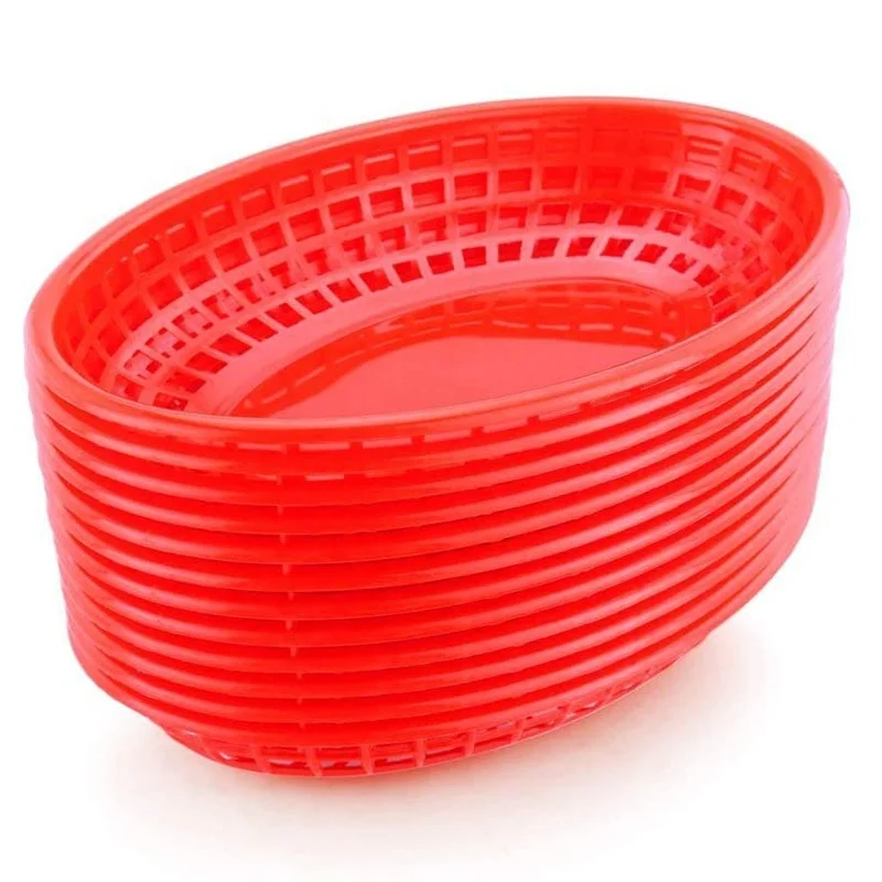 

Red Plastic Oval Food Burger Baskets Restaurant Food Tray Basket for Barbecues, Picnics, Parties, Black,brown,red