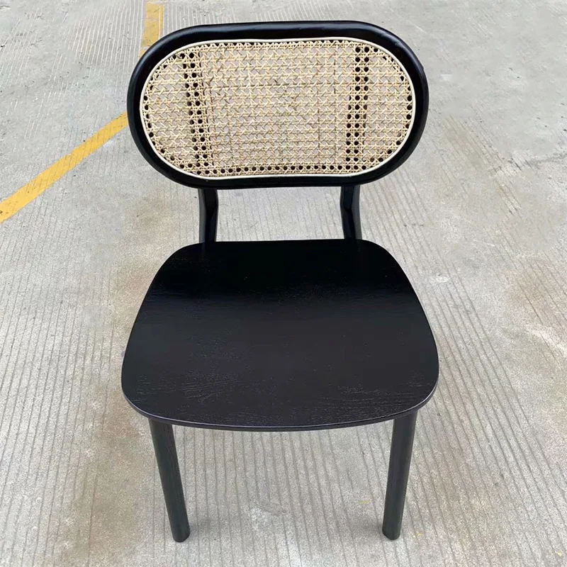 Silla Lateral De Comedor De Madera De Ratán Con Respaldo De Caña