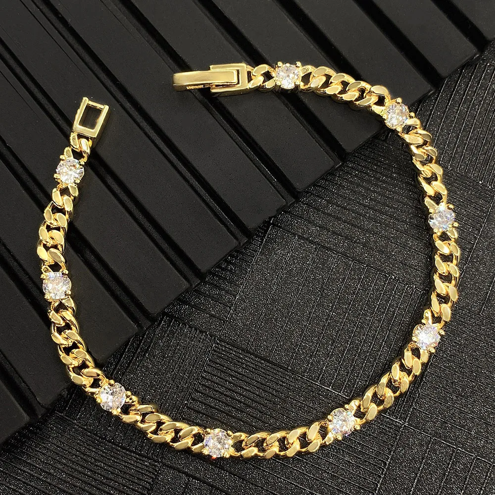 

Foxi cubic zirconia gold plated iced out cz cuban link chain diamond bracelet for women