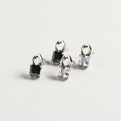 

2020 Fashion Geometric Stud Earrings With Black Zircon 925 Sterling Silver Earrings For Women, As picture