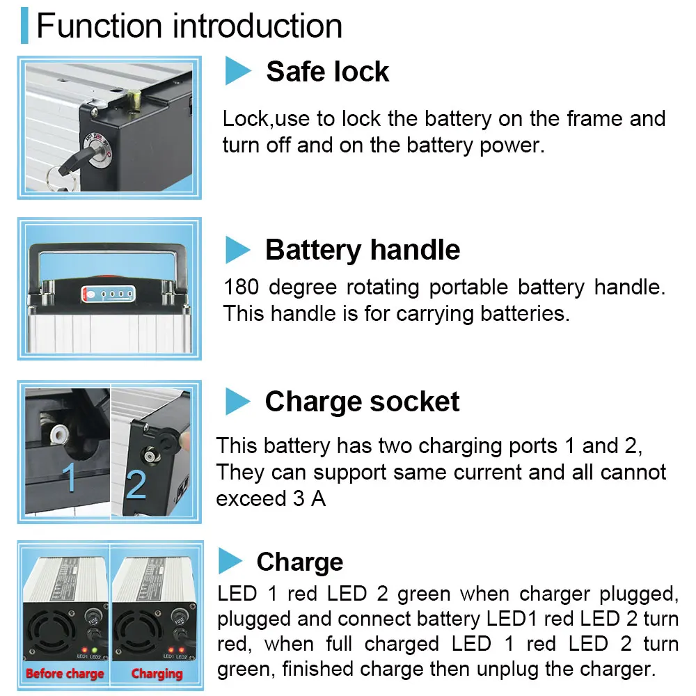 High power rear rack carrier 1000w electric bicycle lithium ion ebike battery 52v 20ah