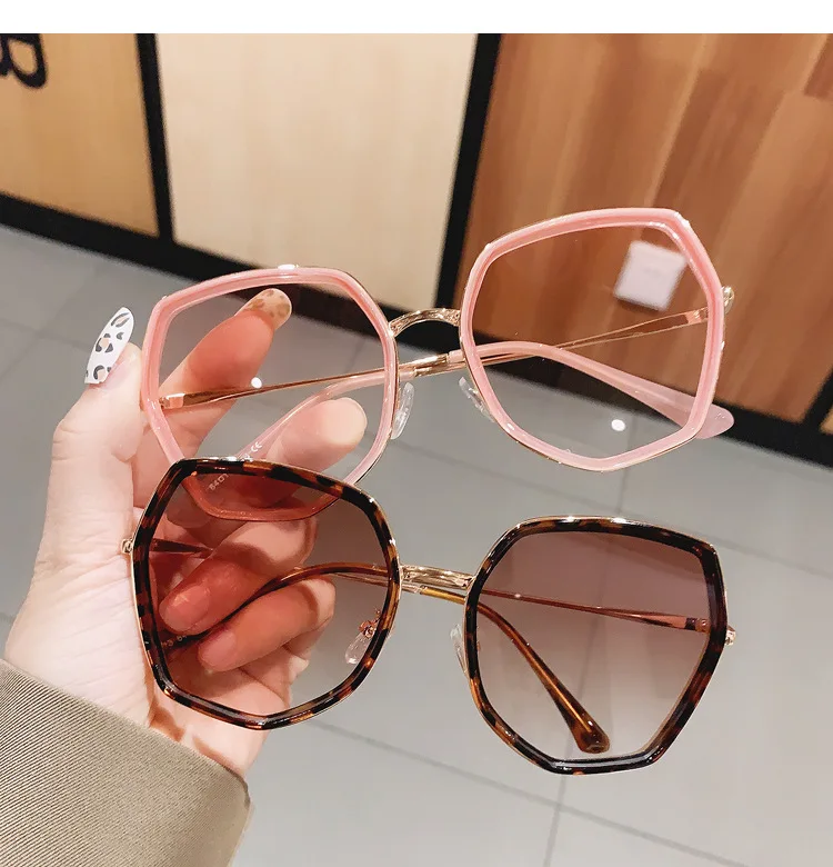 

9113 Polygonal Woman 2021 sunglasses Brand Design Gradient fashion eye glasses luxury oversized square sun glasses pink Black