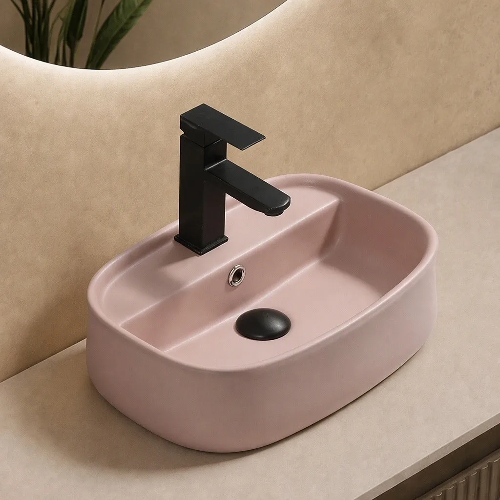 baby-pink-bathroom-sink-9879A-MT-013-matte-pink-vessel-basin-integrated-tap-deck-chrome-overflow