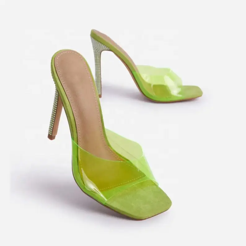 

Transparent Candy Color Summer Sandals Bling Rhinestone Ornament Heel Fashion Women Shoes Square Toe Custom Big Size 45, Black,apricot,pink,green