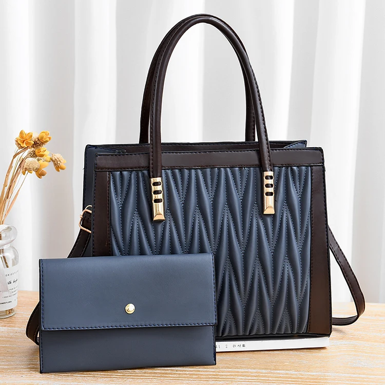 

CB338 colorful fashion pu leather large blue tote bag 2 pieces womens purses and handbags set 2022